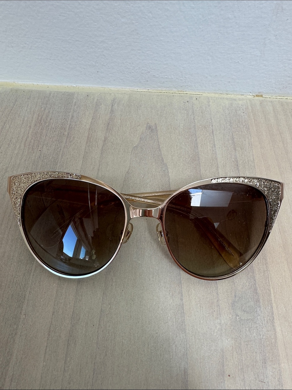 kate spade Marietta Rose Gold Cat Eye Sunglasses with Glitter Accents